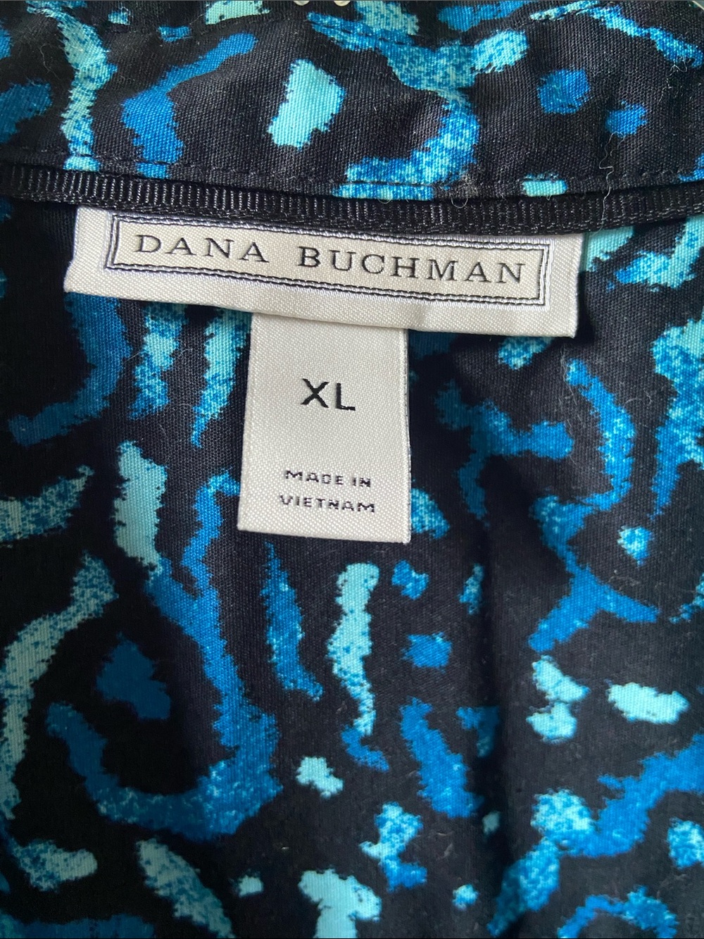 Dana Buchman Teal and Navy Abstract Print Button-Front Tunic 3/4 Sleeves Size XL - Picture 4 of 6